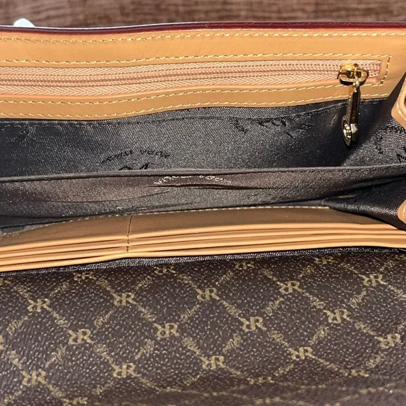 Rioni Brown and Tan Clutch with Gold Detail - Picture 6 of 6